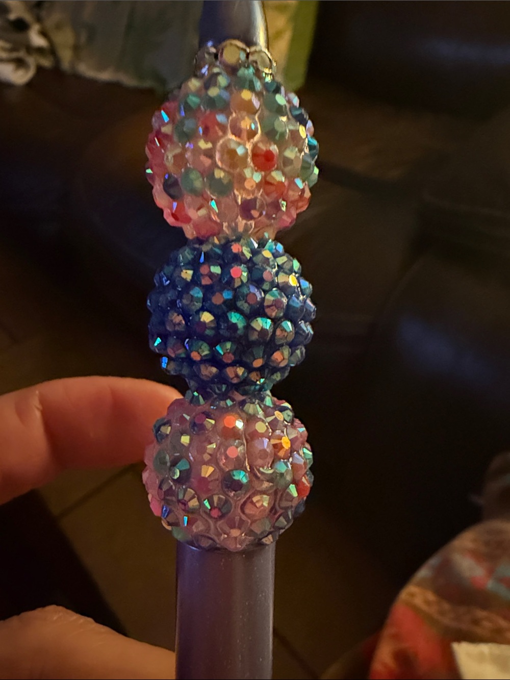 Sparkling Beaded pen in Blue and Iridescent Pink